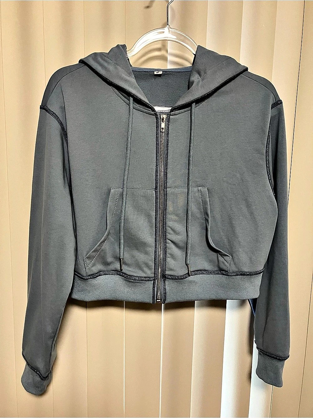 FASHION Cropped Hooded Jacket in slate blue.  Size Medium .